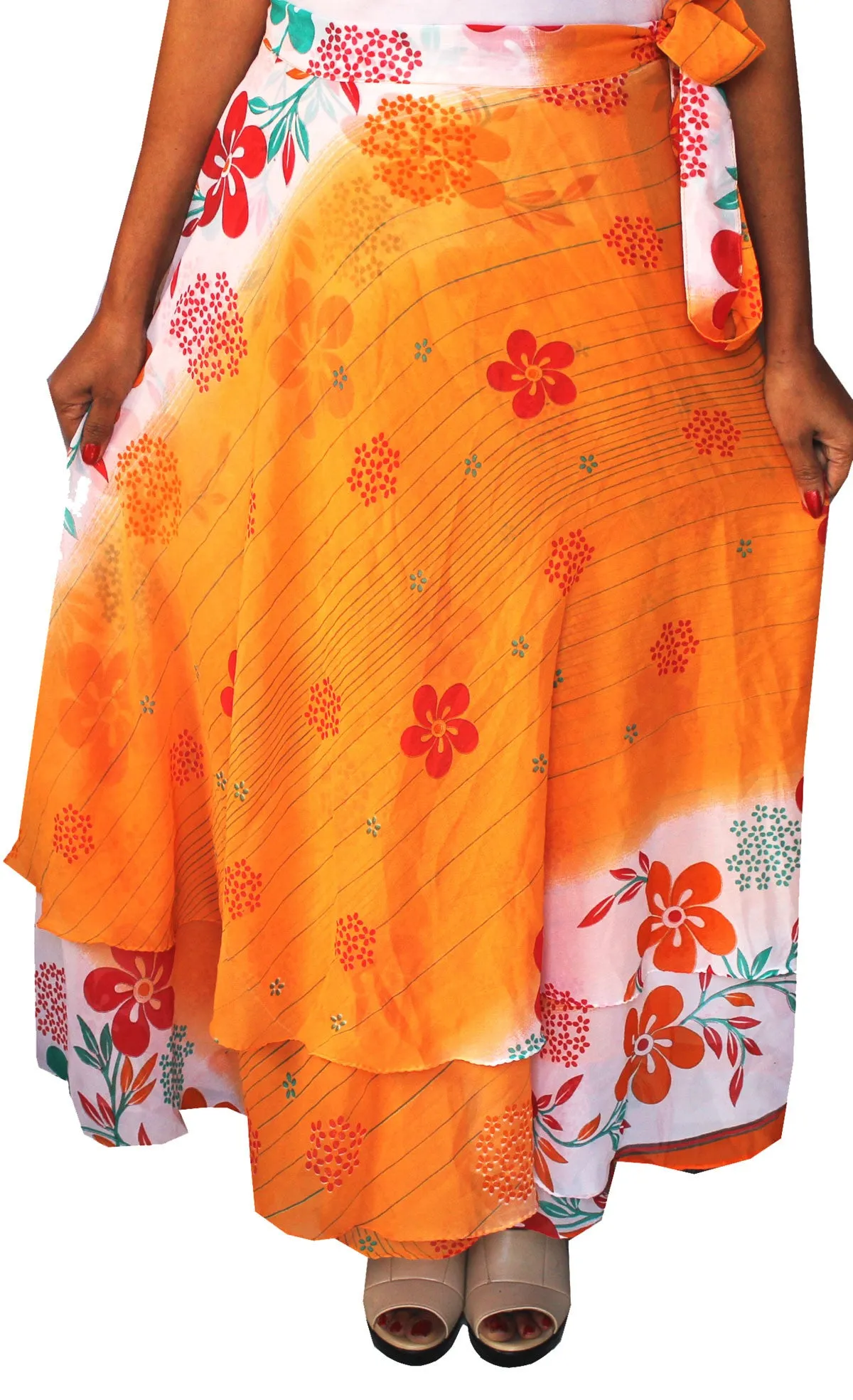 Beach Indian Skirt Long Womens Wrap Around (Orange)