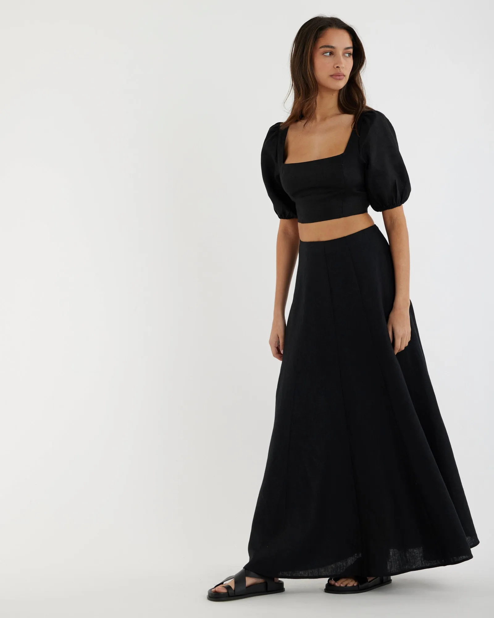 Beatrice Linen Maxi Skirt - Black