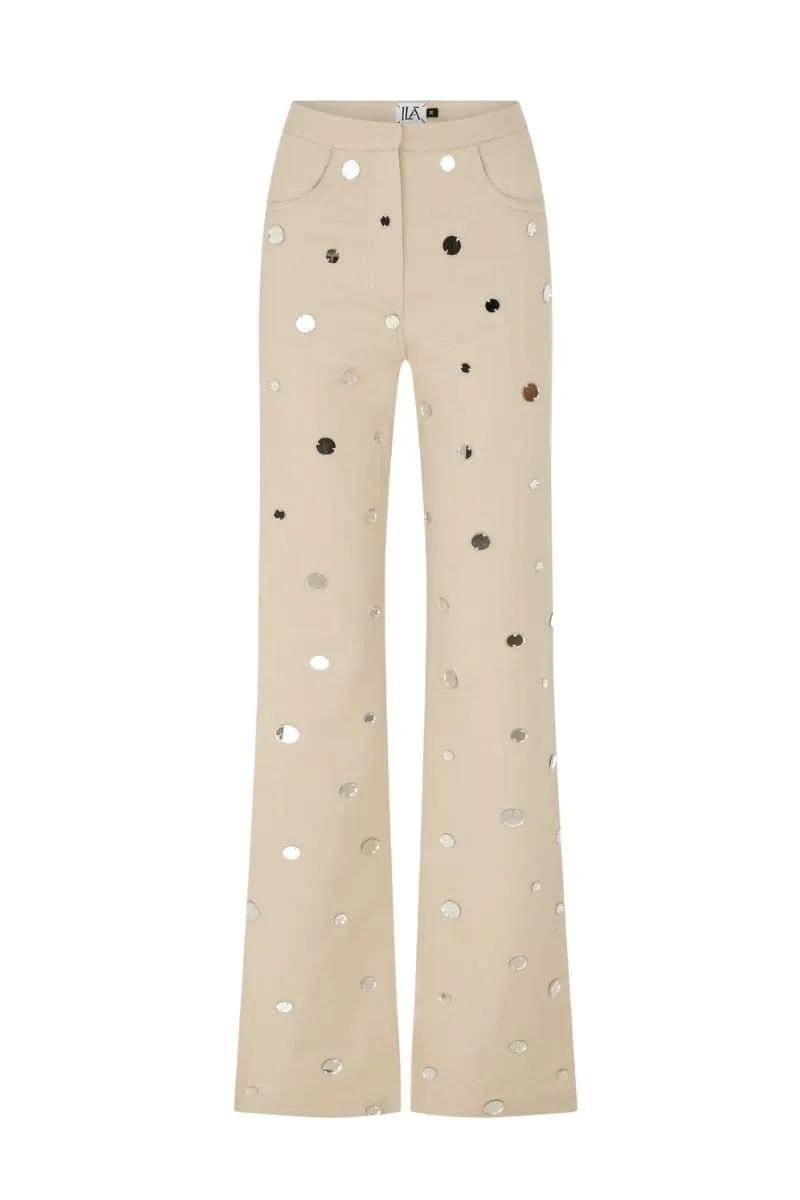 BEIGE RIA MIRROR DETAILS PANTS