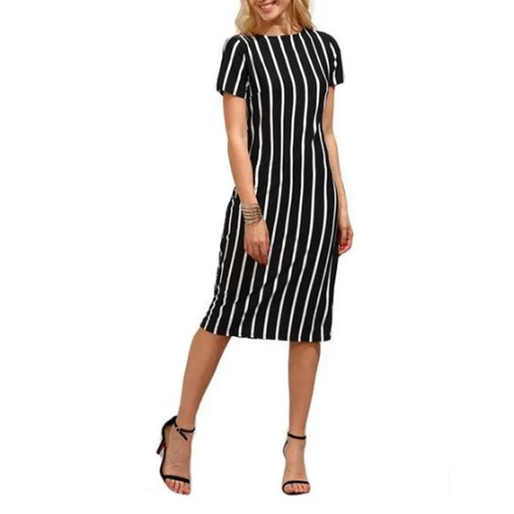 Black & White Stripe Midi Dress