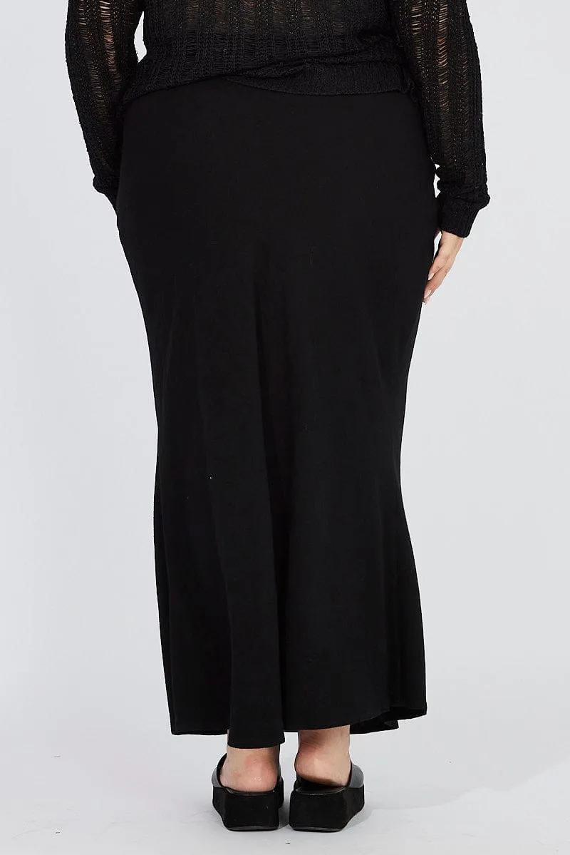 Black Bias Linen Slip Maxi Skirt