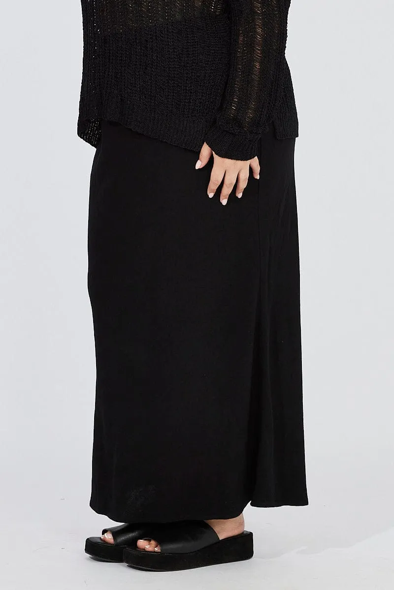 Black Bias Linen Slip Maxi Skirt