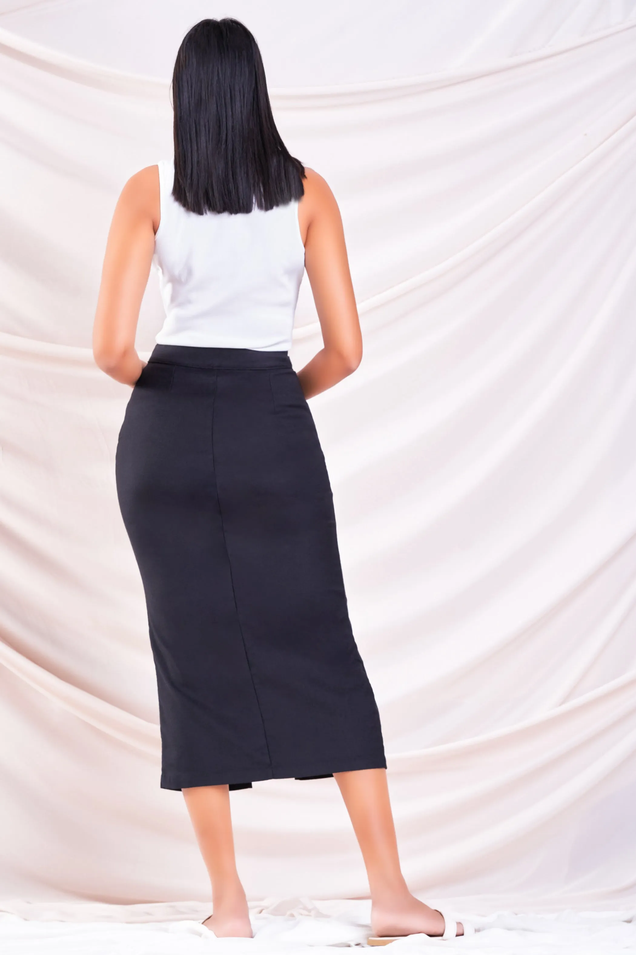 Black Linen Midi Skirt