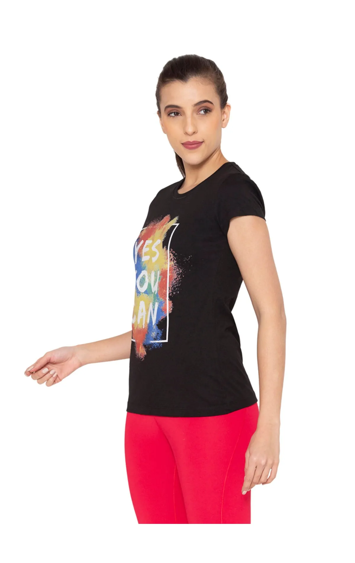 Bodyactive Women Round neck Half Sleeve Cotton T-shirt in 1pcs-TS21-BLK