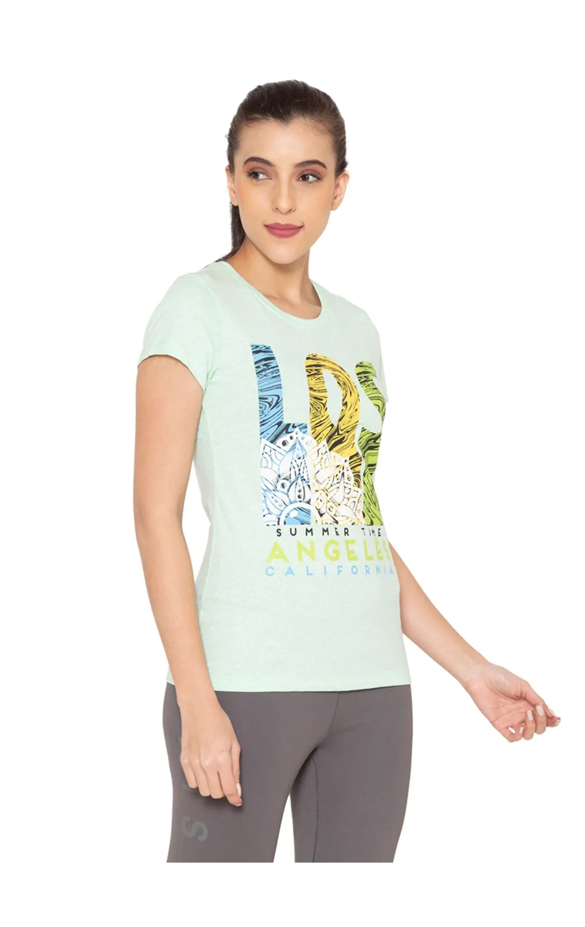 Bodyactive Women Round neck Half Sleeve Cotton T-shirt in 1pcs-TS21-GRNMEL