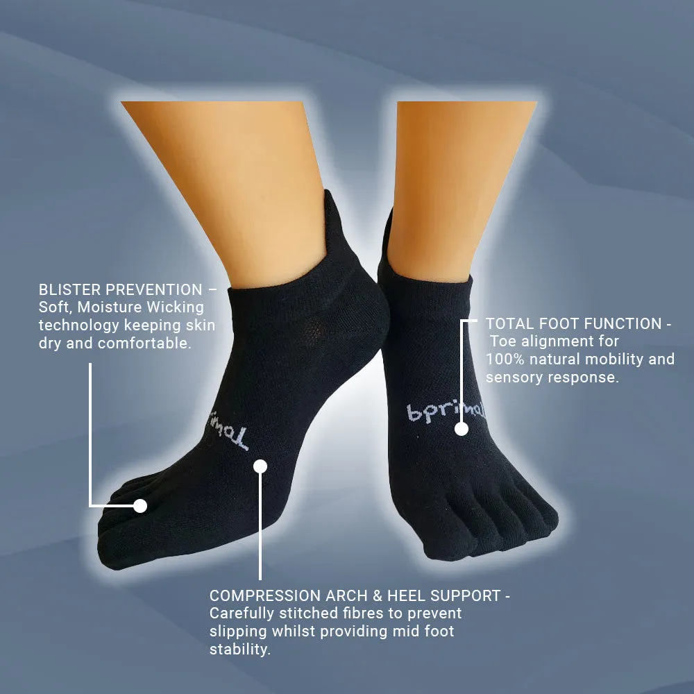 Bprimal YOUTH Everyday Five-Toe Socks - No-Show - Regular Weight - Black