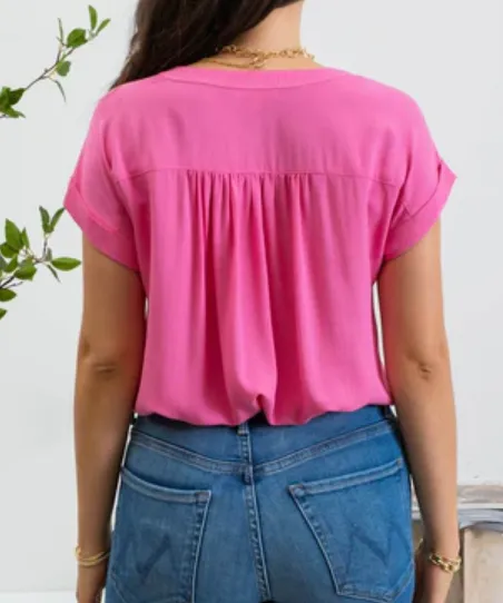 Button Down Shirt with Roll Sleeves - Pink