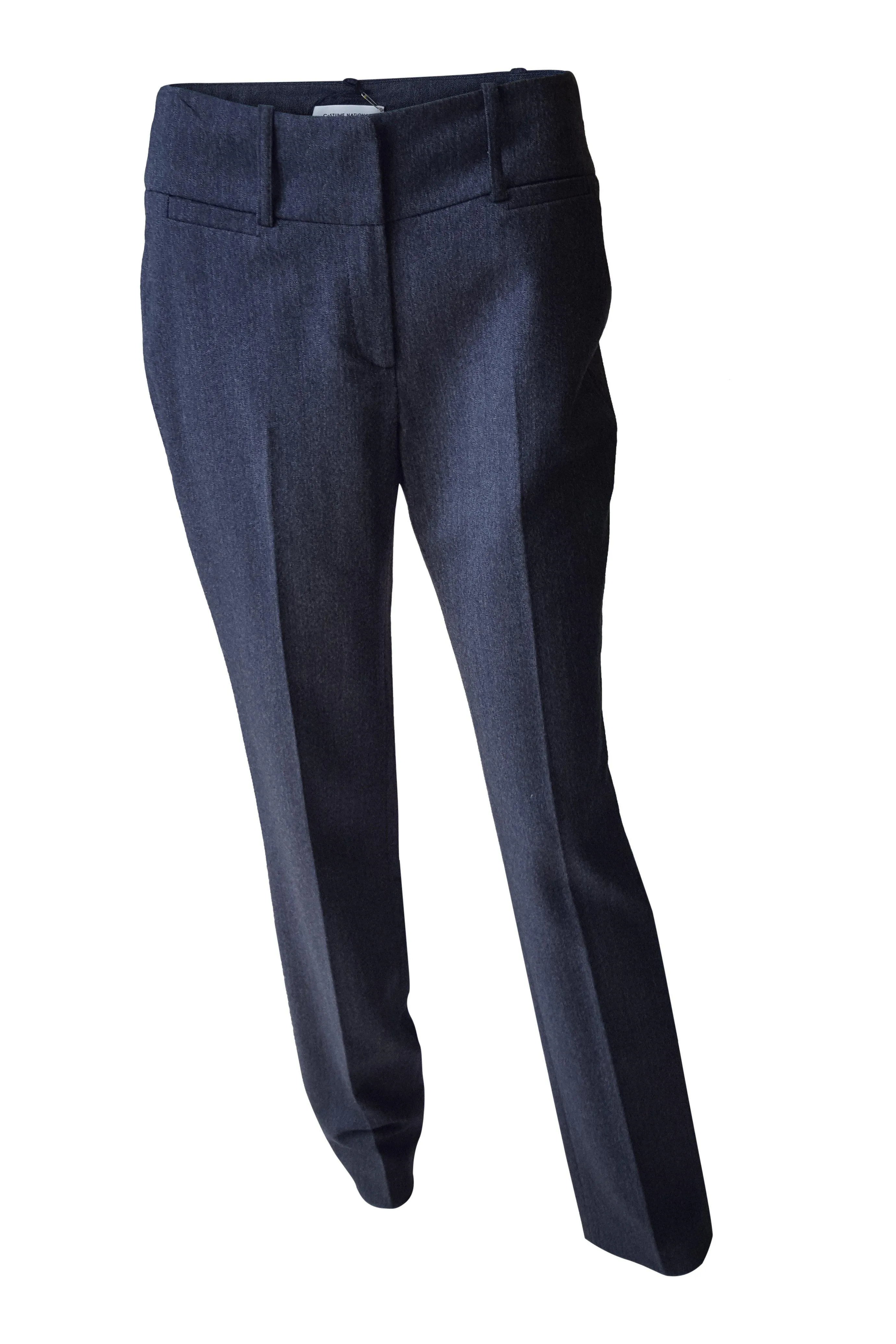 COSTUME NATIONAL Grey Wool Mix Crease Front Straight Leg Trousers (38)