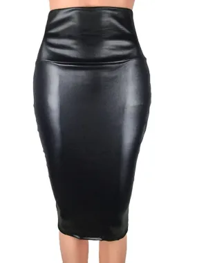 Elegant Women's Faux Leather Pencil Skirts with Lace Detail