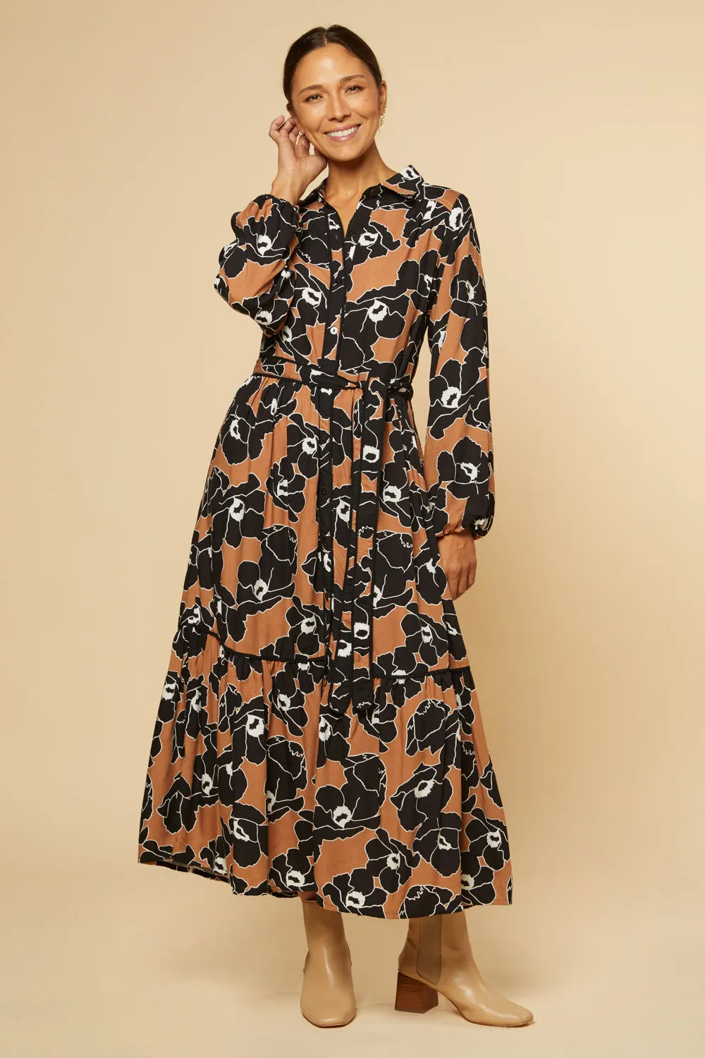 Ginette Billow Sleeve Maxi Dress in Autumn Lily