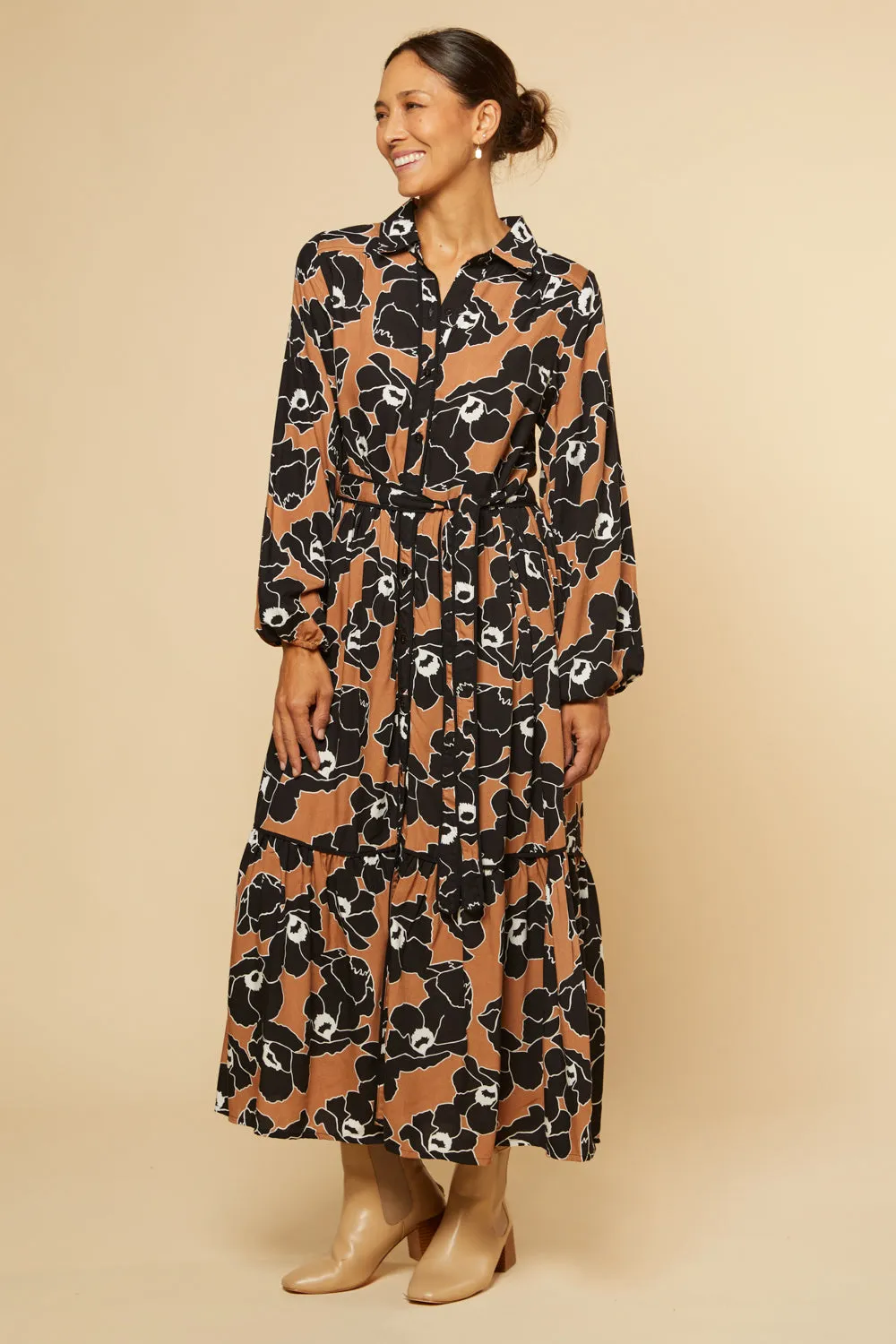 Ginette Billow Sleeve Maxi Dress in Autumn Lily