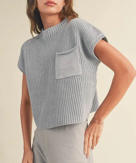 Half Neck Knit Top - Light Blue