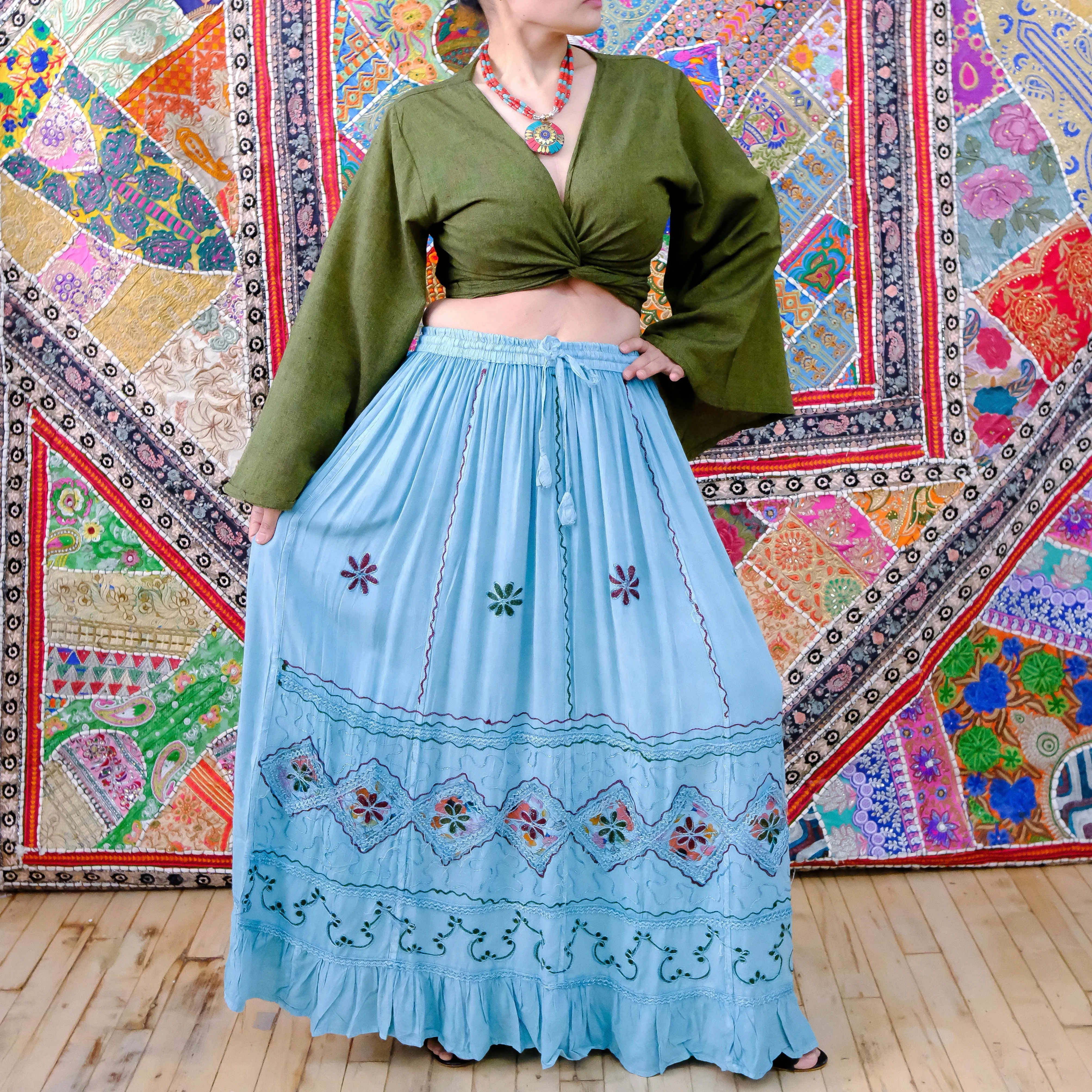 Hand Embroidered Flowy Cotton Skirts