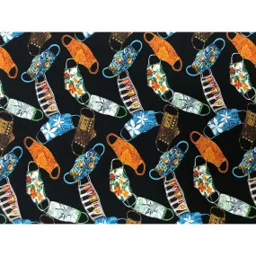 Hawaiian Mask Print Fabric | Black