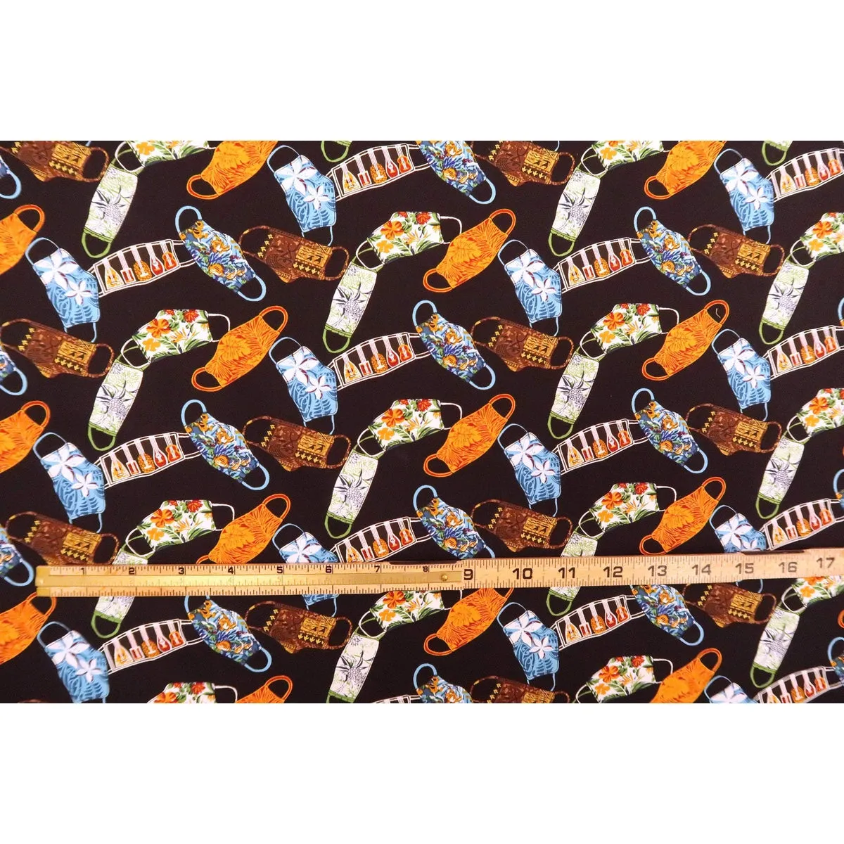 Hawaiian Mask Print Fabric | Black