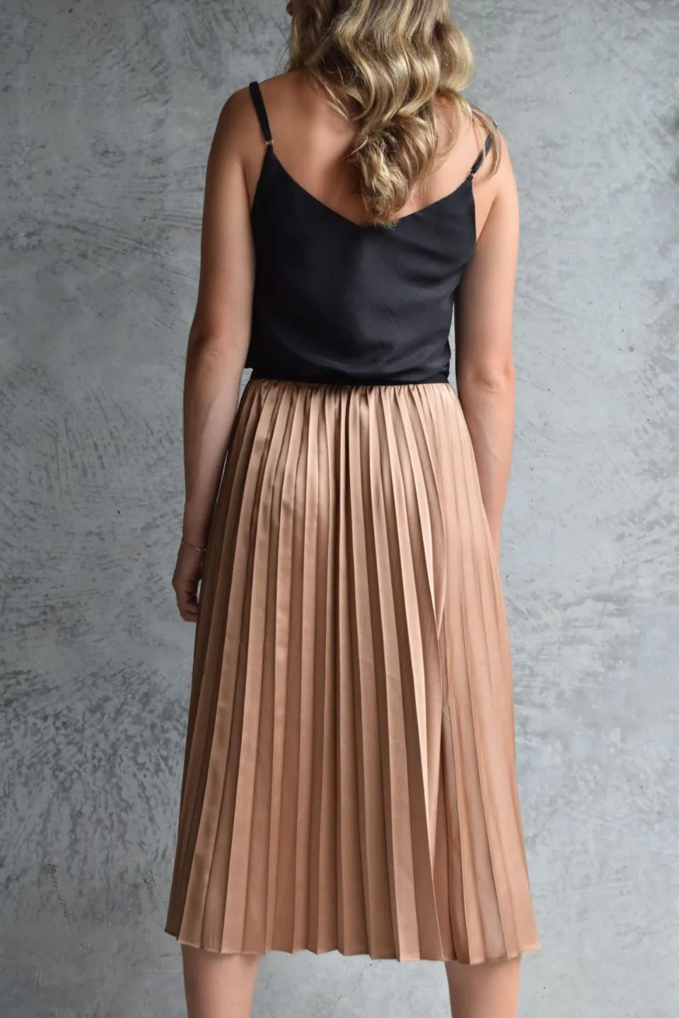 Hopeful Bronze Satin Pleated Skirt