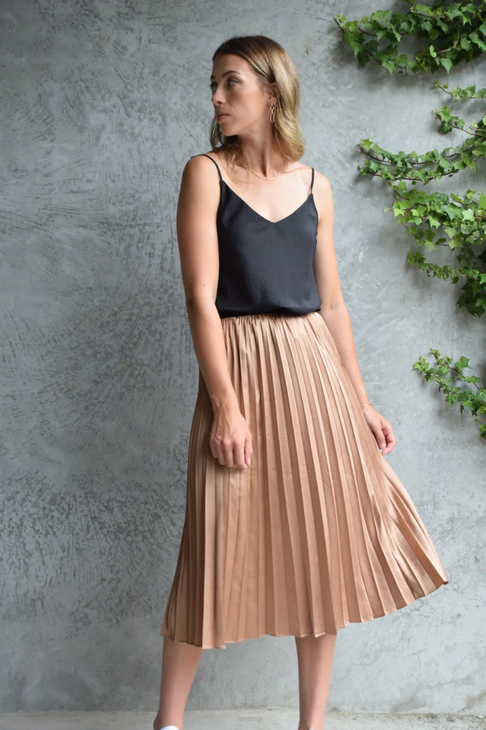 Hopeful Bronze Satin Pleated Skirt