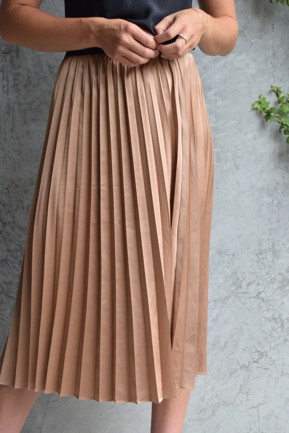 Hopeful Bronze Satin Pleated Skirt