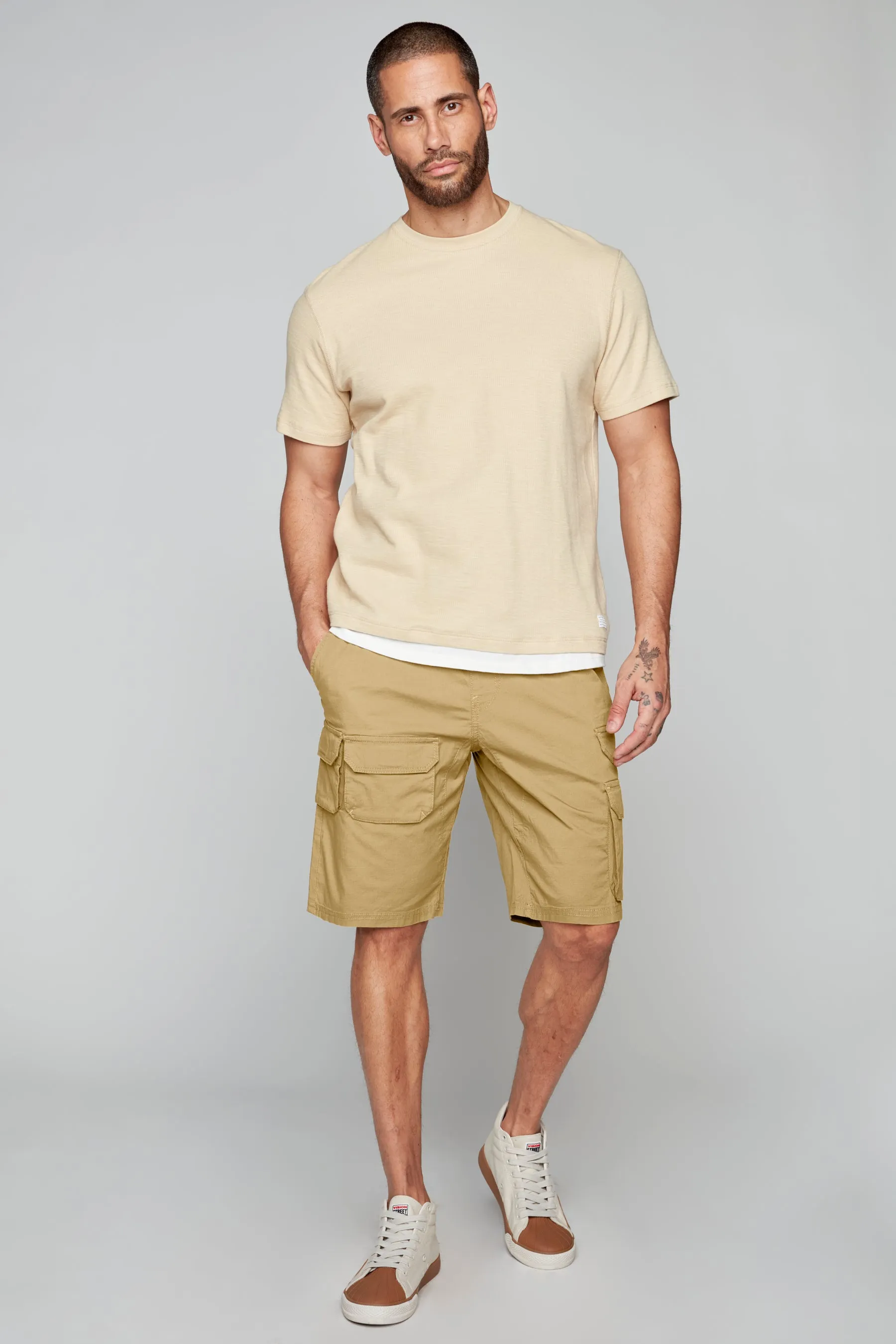 JUDE - Mens Multi Cargo Ripstop Shorts - Beige