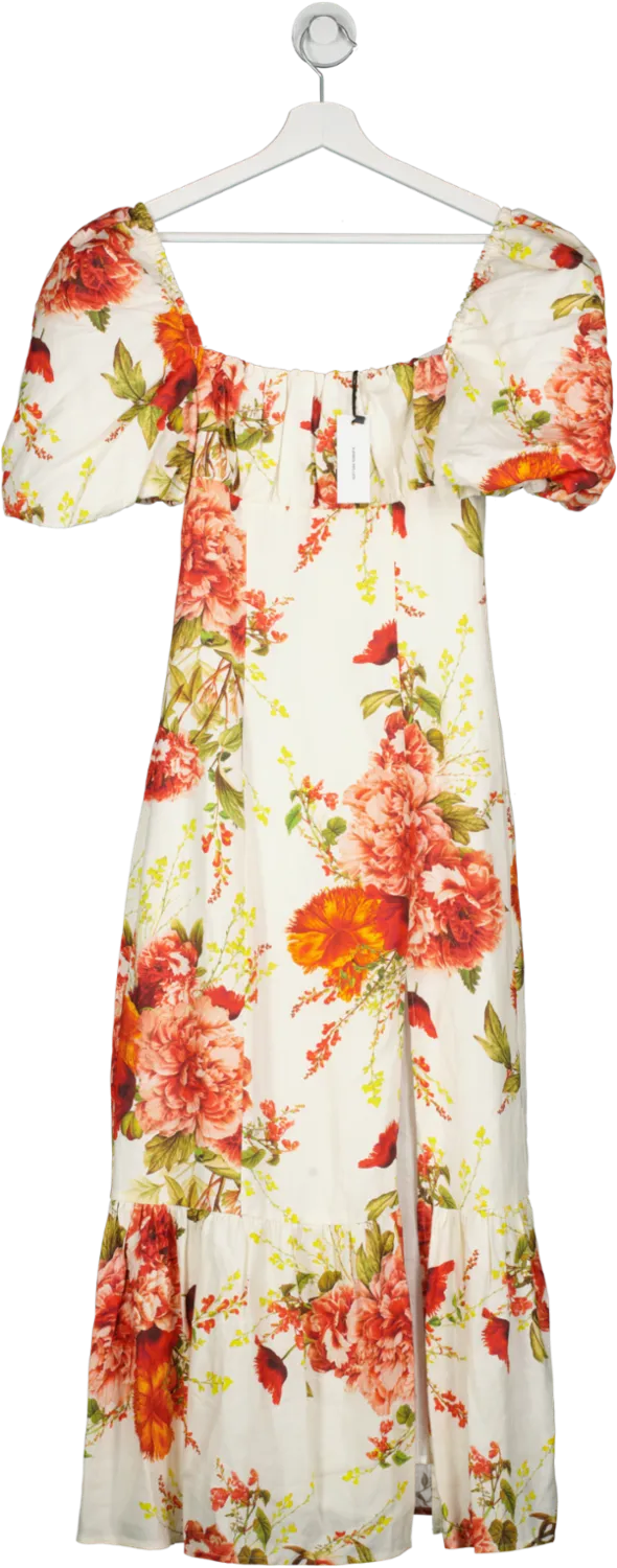 Karen Millen Multicoloured Rose Print Linen Viscose Woven Maxi Dress UK 6