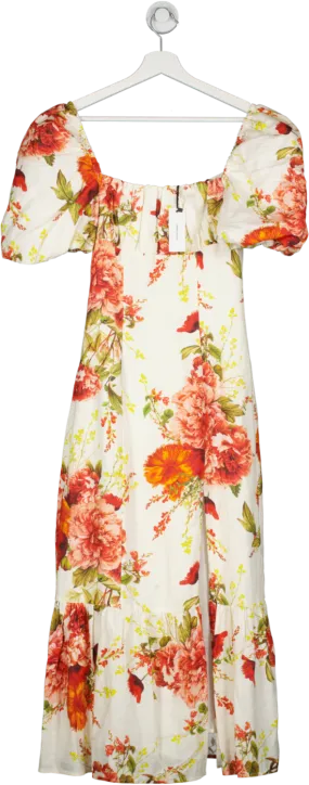 Karen Millen Multicoloured Rose Print Linen Viscose Woven Maxi Dress UK 6