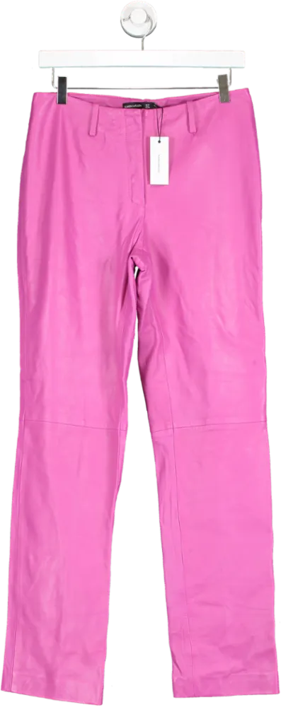 Karen Millen Pink Leather Straight Leg Low Waist Trousers UK 10