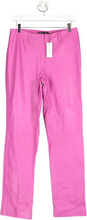 Karen Millen Pink Leather Straight Leg Low Waist Trousers UK 10