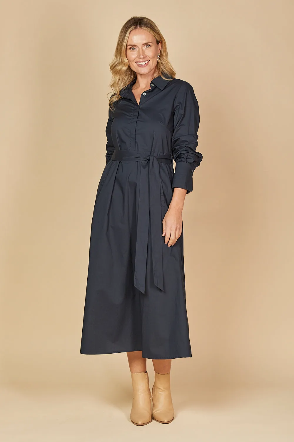 Kelly Poplin Dress in Navy