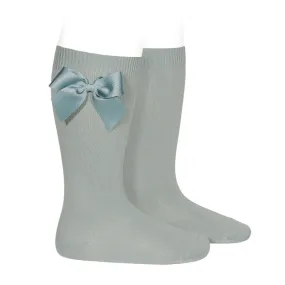 Knee high socks with grossgrain side bow DRY GREEN