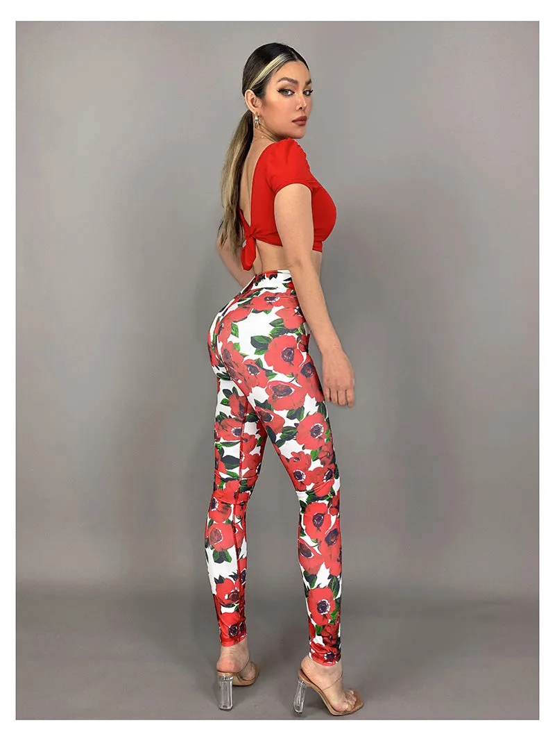 La Fitwear Legging Belt Red Floral