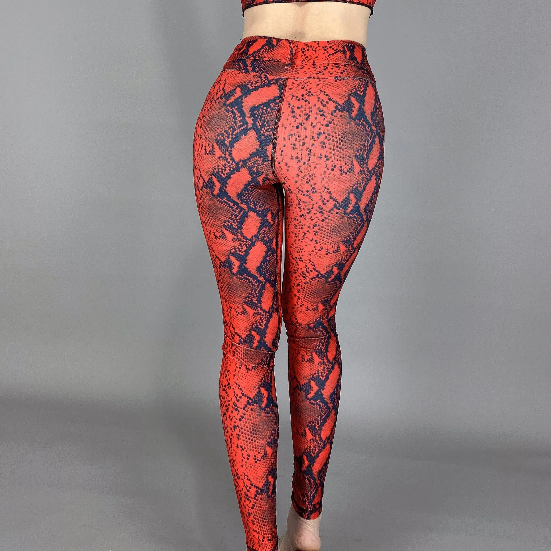 Fashionable Red Snake Print Leggings with Adjustable Belt | La Fitwear