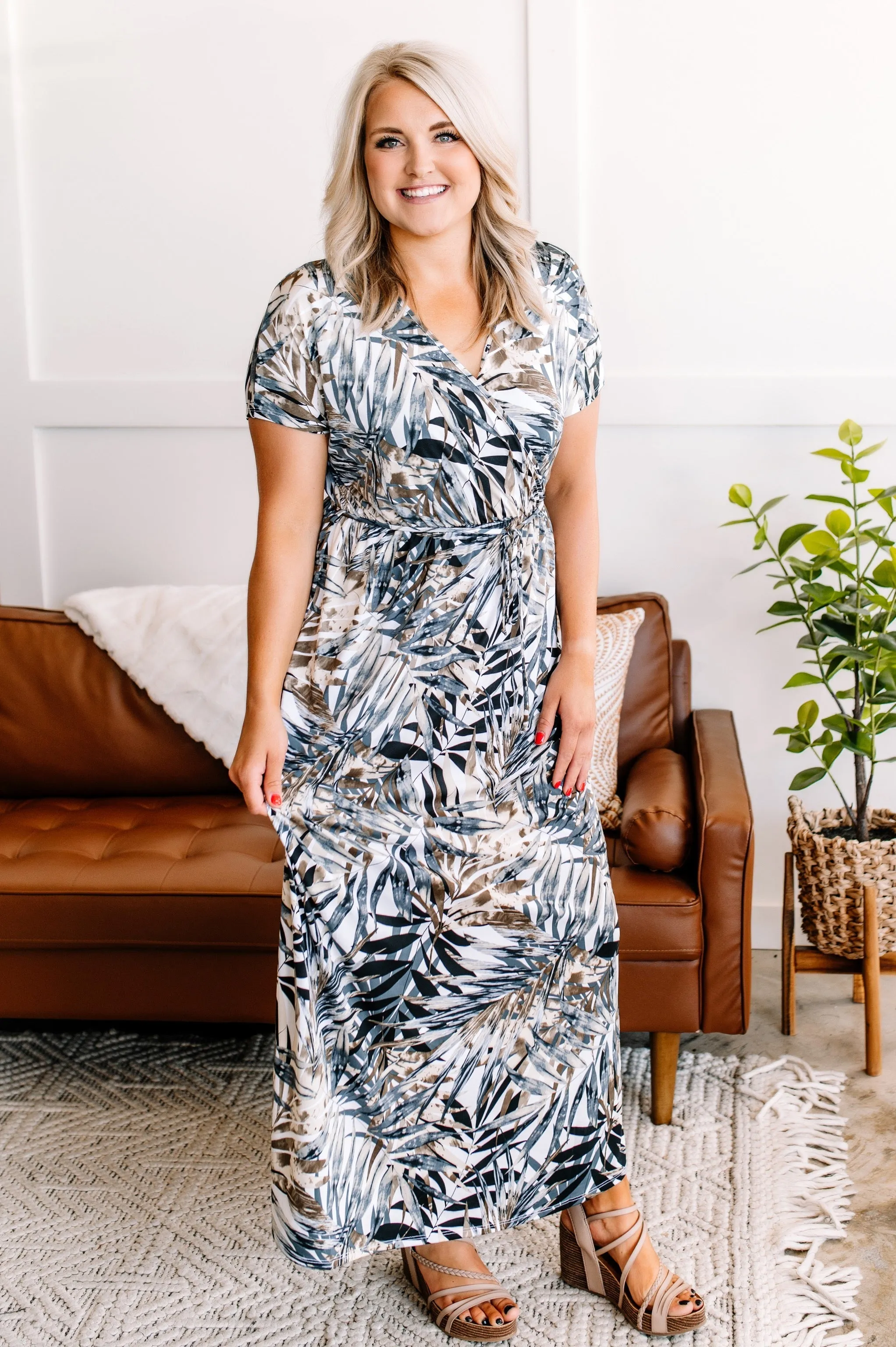 Leaf A Message Maxi Dress With Tie Belt