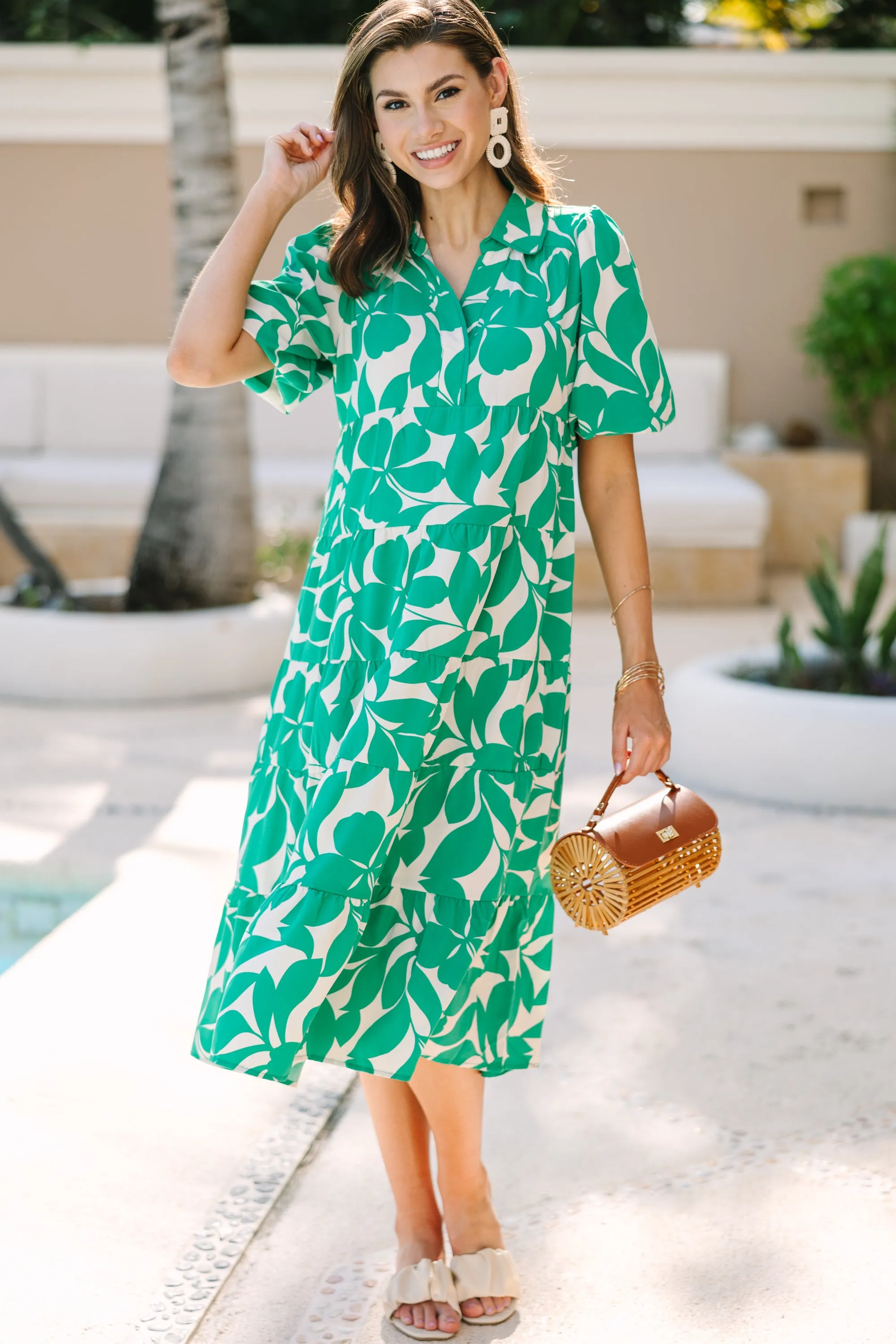 Listen To Your Heart Green Floral Midi Dress