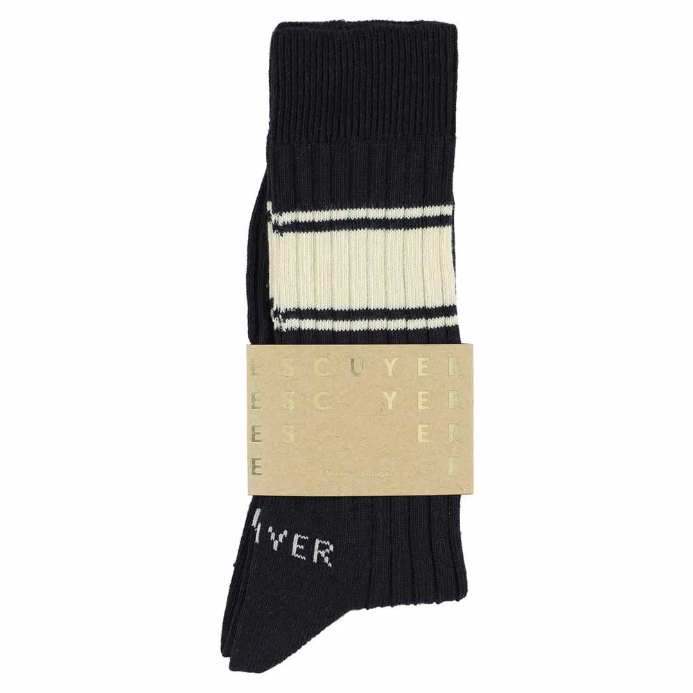 Logo Stripe Socks - Blue / Ecru