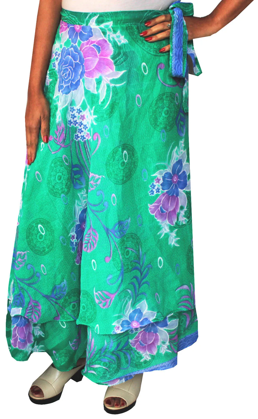 Long Indian Skirt Womens Wrap Around India Clothing (Green)