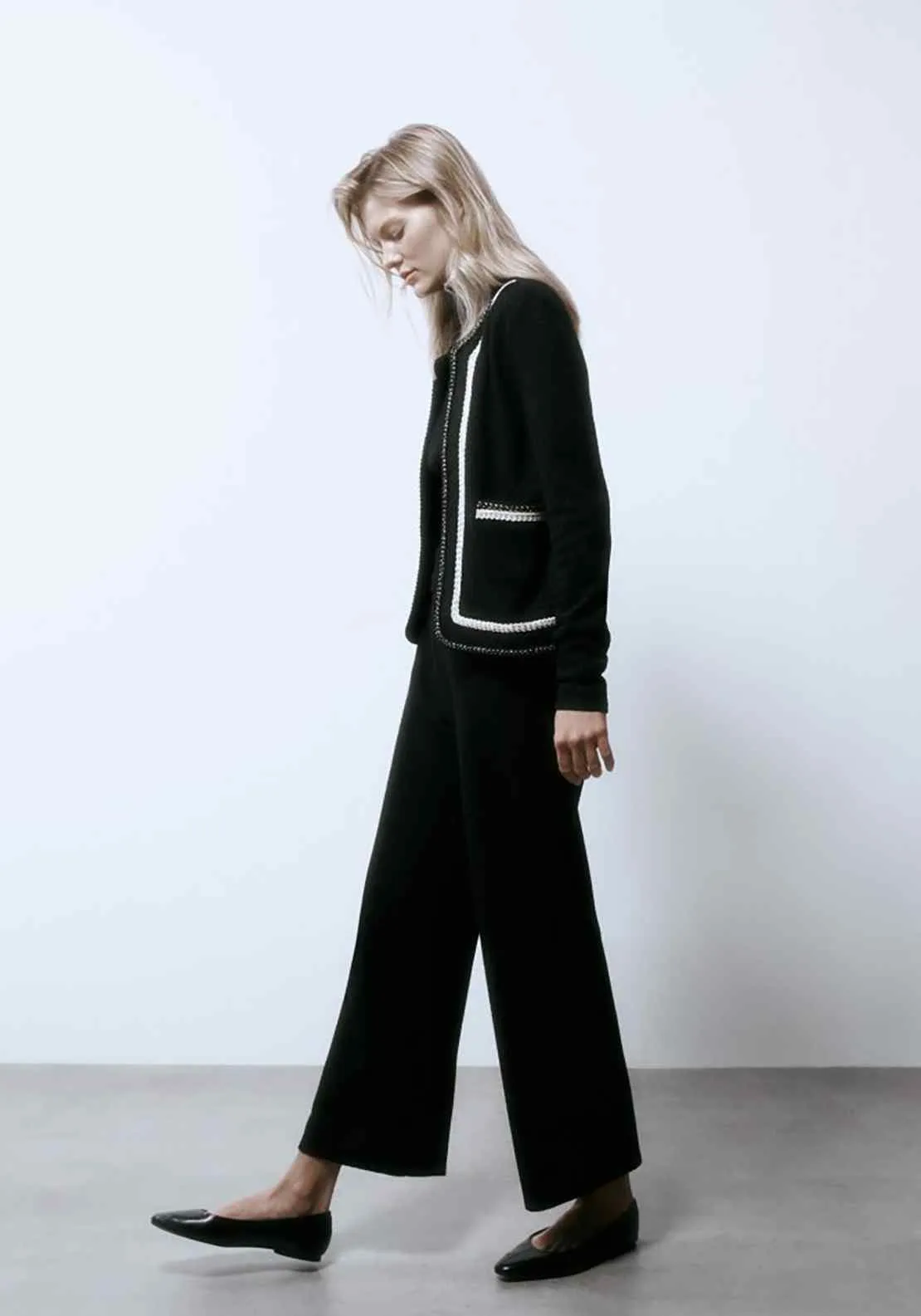 Long Textured Trousers - Black