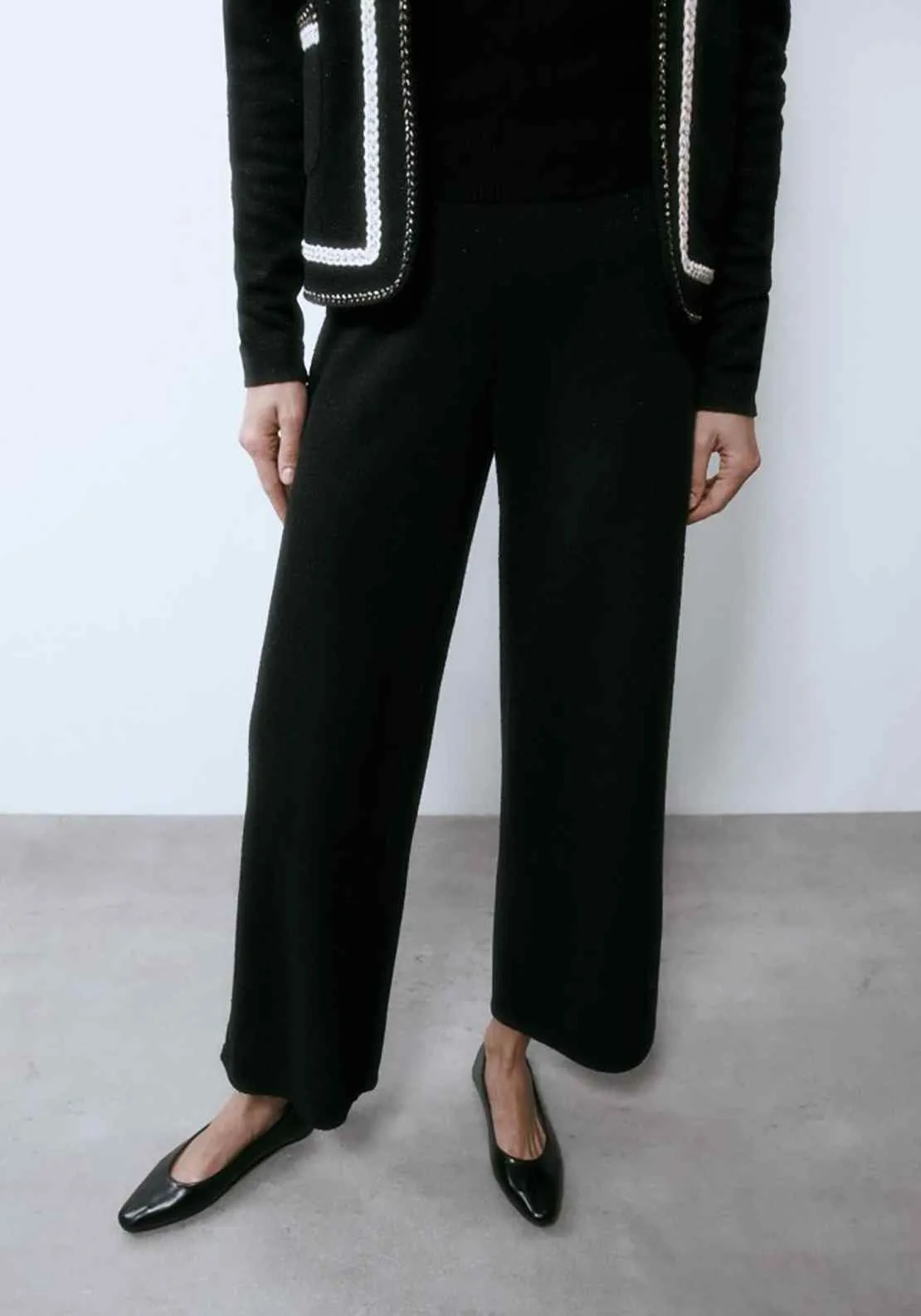 Long Textured Trousers - Black