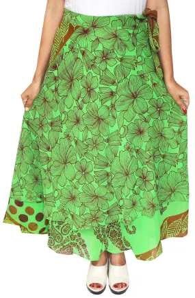 Long Wrap Around Skirt Womens India Clothing (Green)