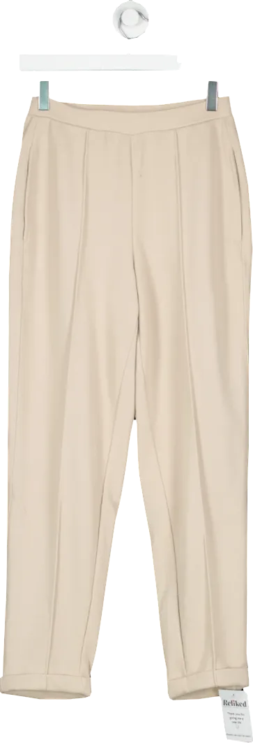 MANGO Beige Pin Tuck Elastic Waist Trousers UK XS