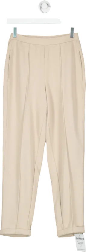 MANGO Beige Pin Tuck Elastic Waist Trousers UK XS