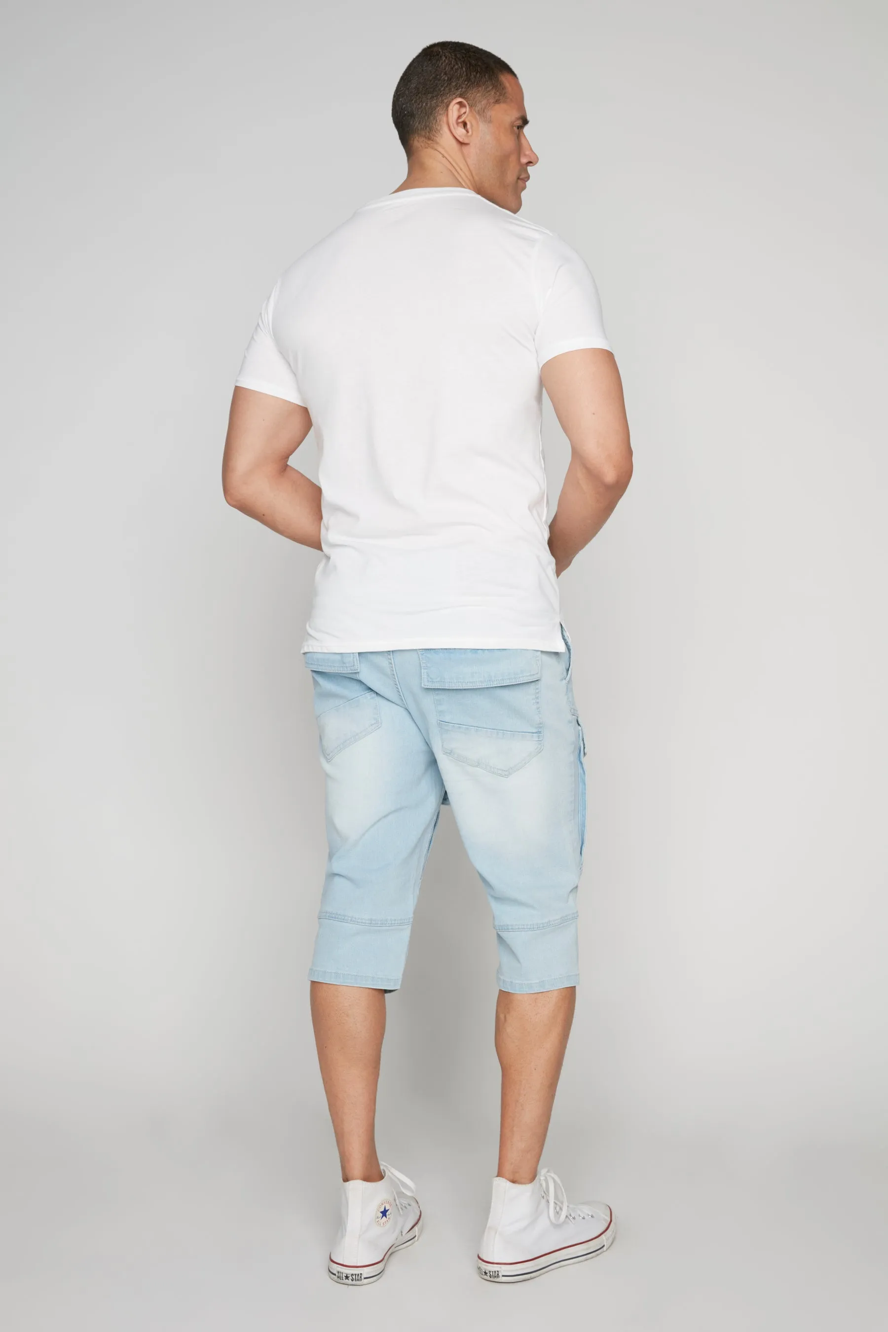 Men's 5-Pocket Denim Cargo Capri Shorts - Blue Bleach