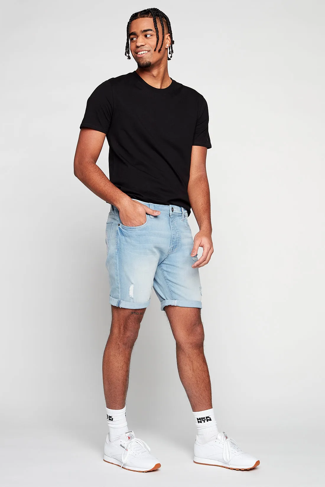 Men's Rolled-Up Shorts - Blue Bleach