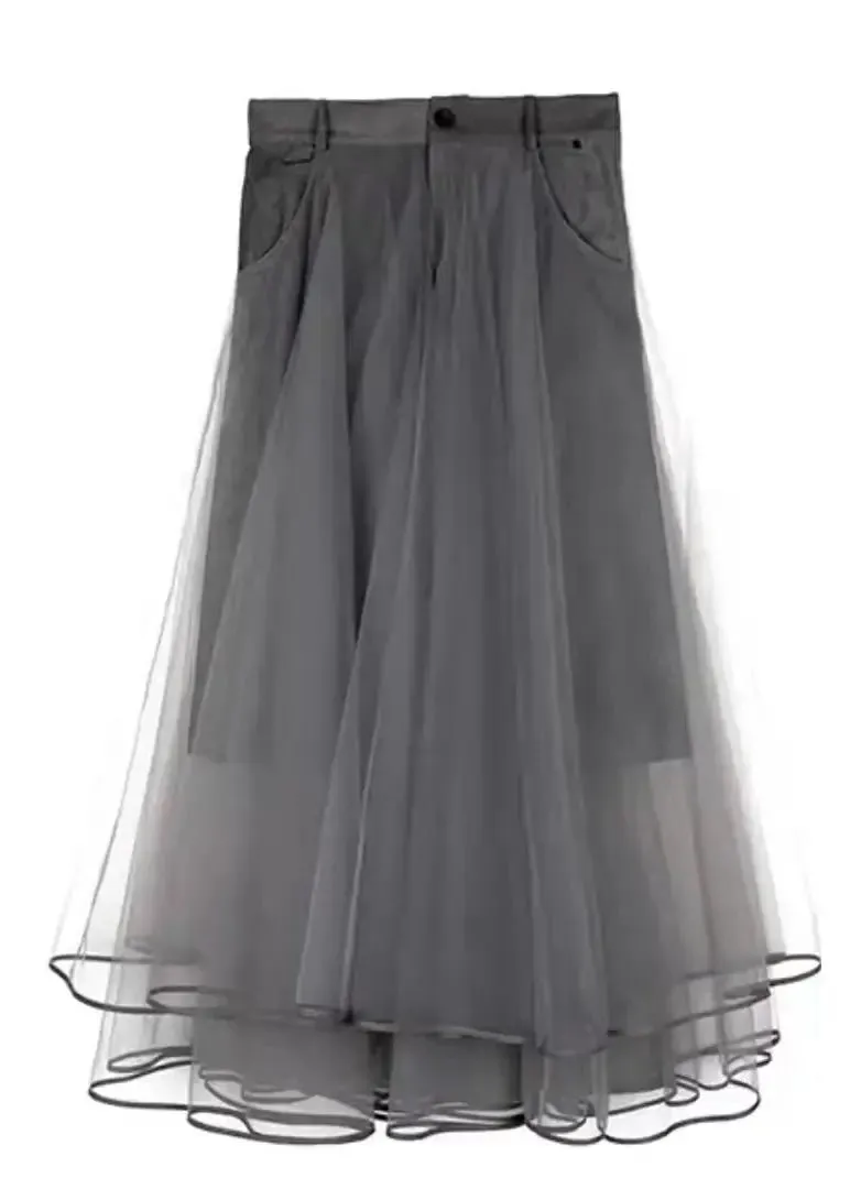 Modern Grey Asymmetrical Patchwork Tulle Skirts Spring HA1026