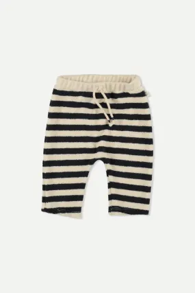 Navy Towelling Stripes Baby Pants