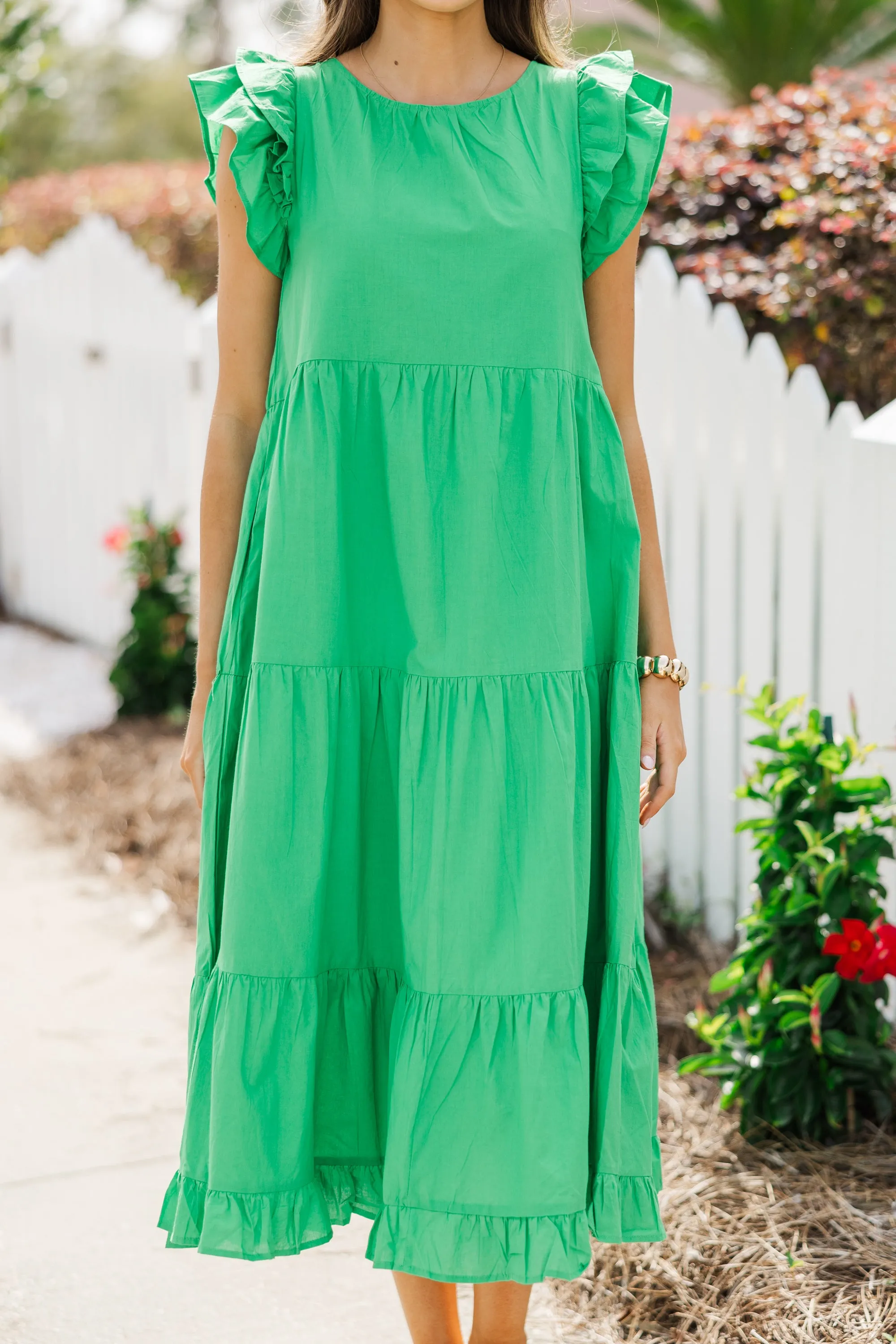 Need You Now Kelly Green Ruffled Midi Dress