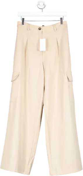 New Look Nude Wide Leg Cargo Trousers UK 10