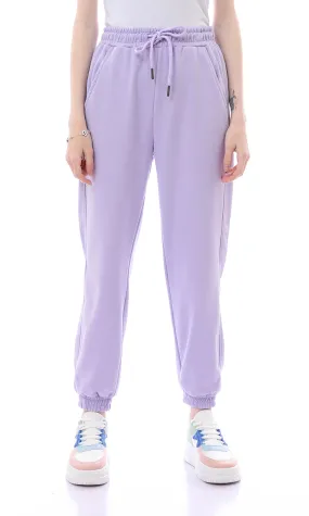 O165843 Elastic Waist Drawstring Light Purple Sweatpants With Hem