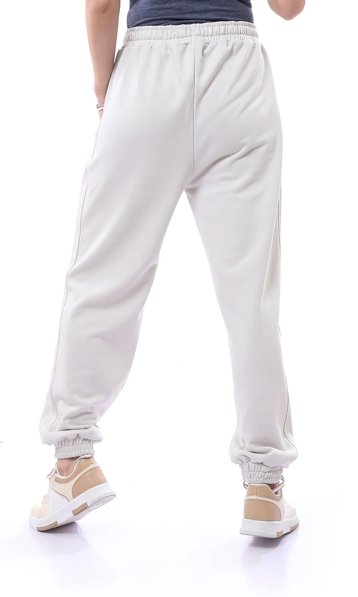 O165845 Elastic Waist With Drawstring Light Grey Sweatpants