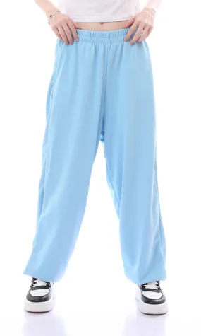 O165861 Relaxed Fit Baby Blue Pants With Elastic Waist & Hem