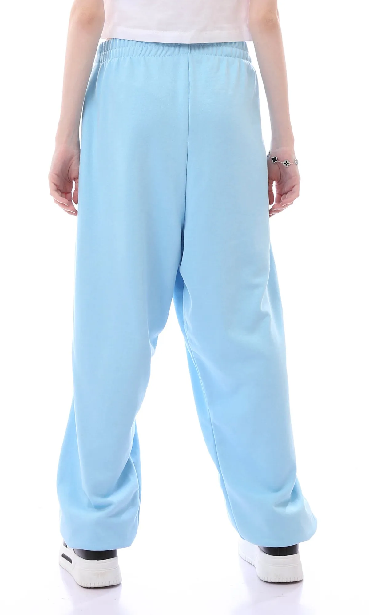 O165861 Relaxed Fit Baby Blue Pants With Elastic Waist & Hem